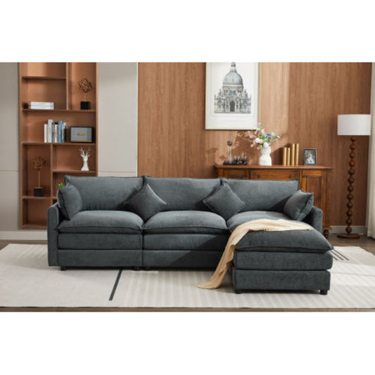 Modular Sectional Sofa, 3-Seater Sofa with Ottoman, Modern L-Shaped Sofa for Living Room Bedroom Apartment