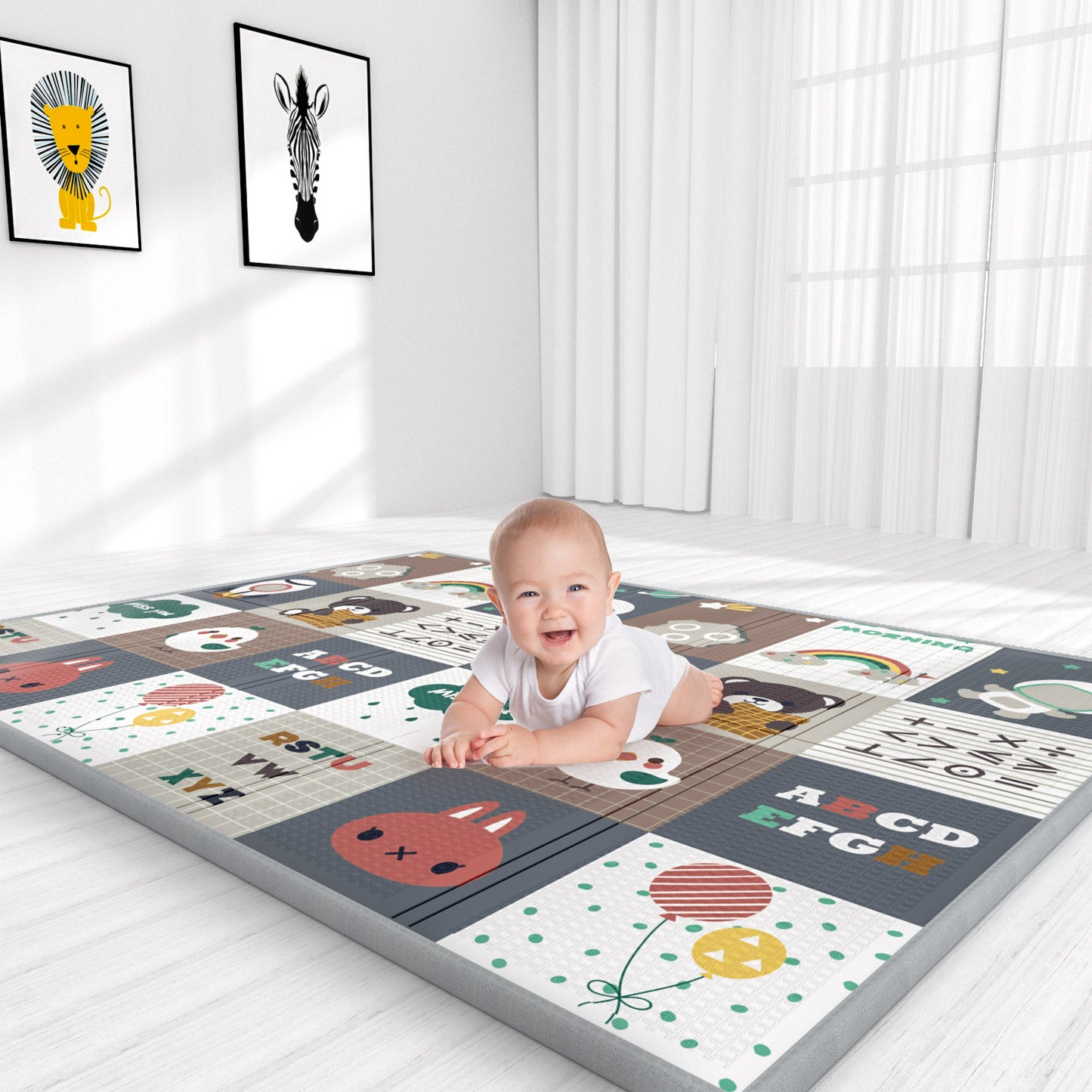 Foldable Baby Play Mat for Crawling, LYOU Extra Large Play Mat for Baby, Waterproof Non Toxic Anti-Slip Reversible Foam Playmat for Baby Toddlers Kids, 79" x 71" x 0.4"