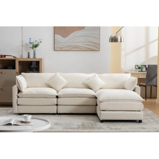 Modular Sectional Sofa, 3-Seater Sofa with Ottoman, Modern L-Shaped Sofa for Living Room Bedroom Apartment