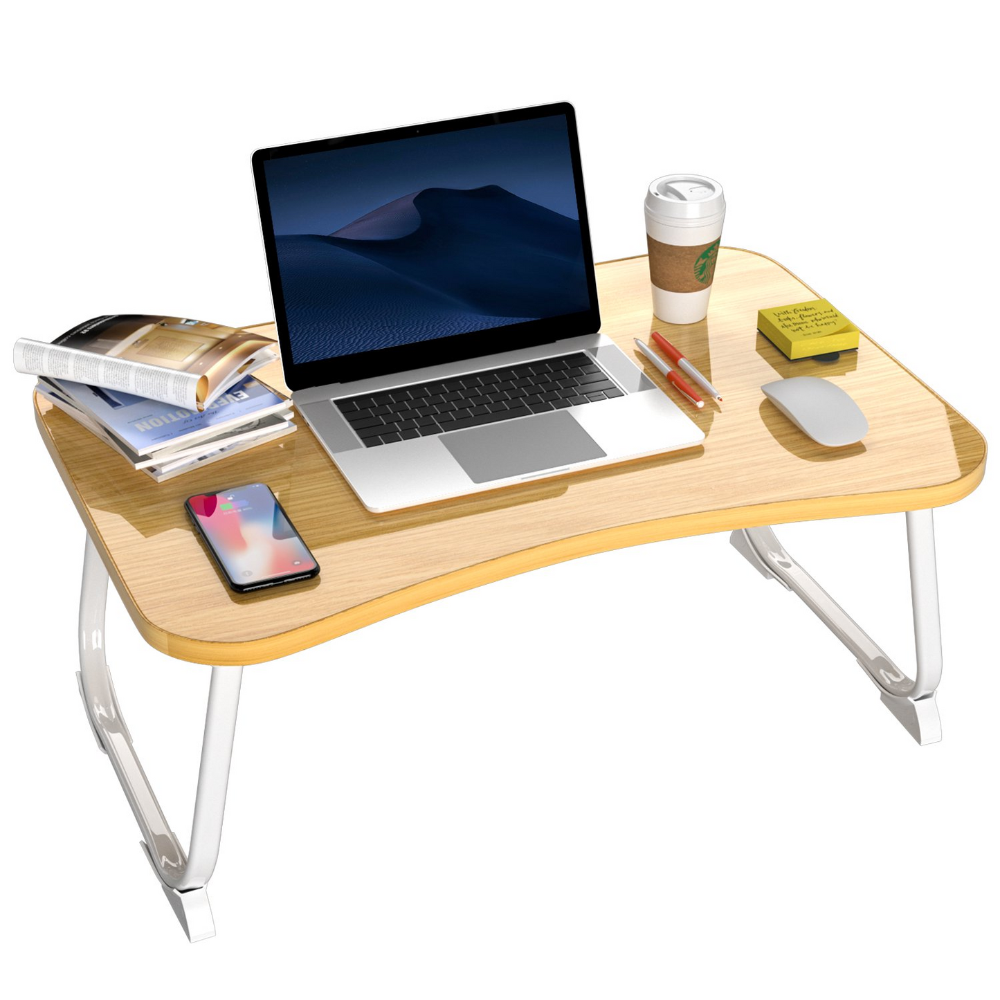 ADHINO Foldable Lap Desks for Laptop, 23.6-inch Portable Bed Tray Table, Laptop Desk for Working, Writing, and Eating (Wood)