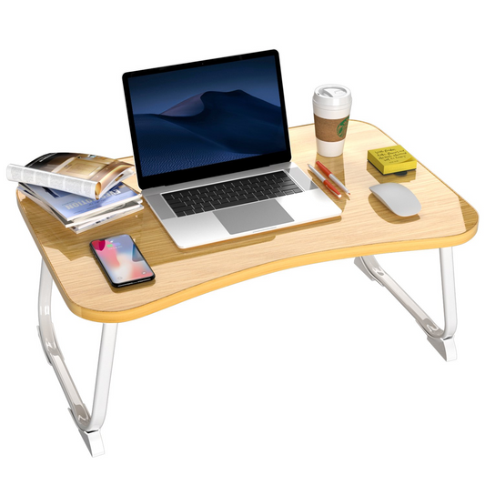 ADHINO Foldable Lap Desks for Laptop, 23.6-inch Portable Bed Tray Table, Laptop Desk for Working, Writing, and Eating (Wood)