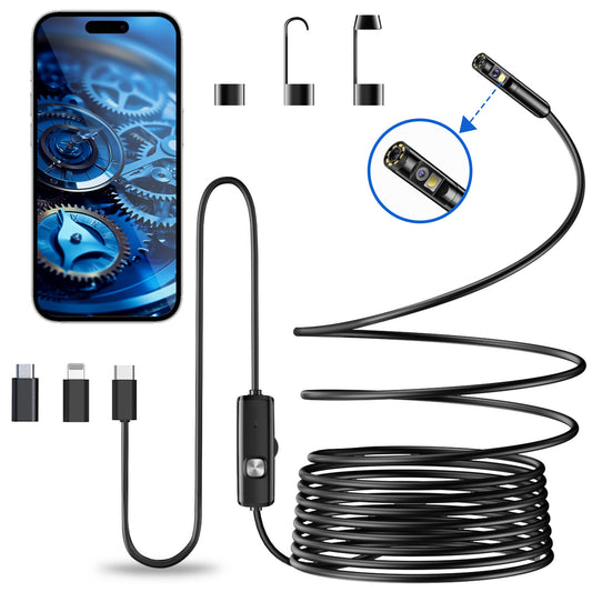 YOOVEE Endoscope Camera with Light, Dual Lens 1920P HD Endoscope Camera, IP68 Waterproof Endoscope with 8 LED Semi-Rigid Cable, No Need for Wi-Fi Compatible with iOS and Android