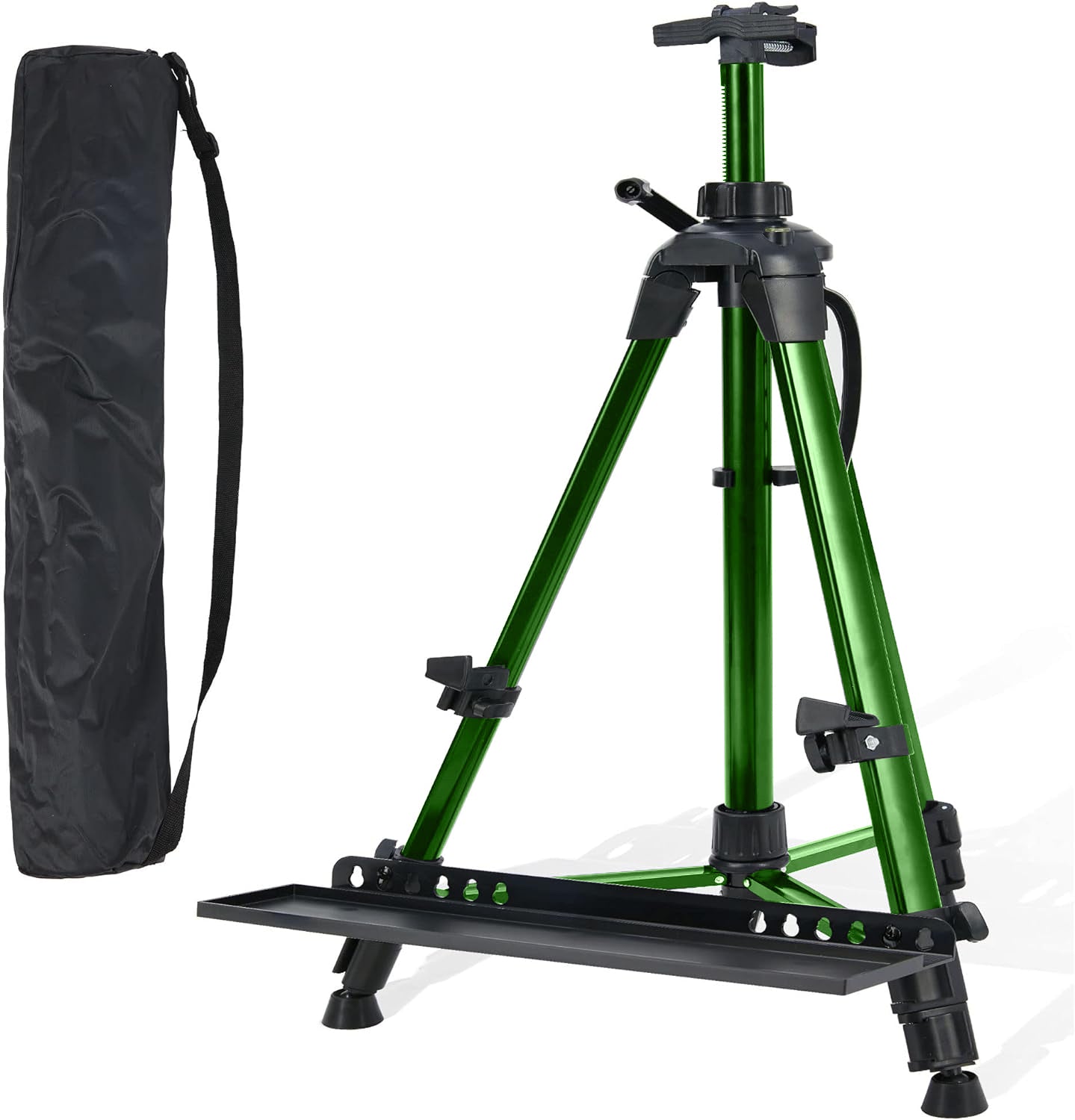 Artist Easel Stand, ADHINO Aluminum Metal Adjustable Easel for Painting Canvases Height from 63 to 30 Inch, Carry Bag for Table-Top/Floor Drawing and Displaying, Green