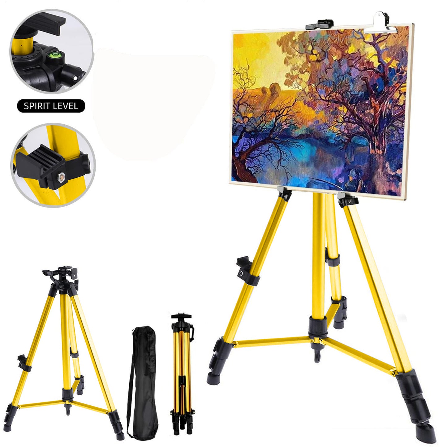 61"-20"Artist Easel Stand, Thick Aviation Aluminum Tripod Display Easel with Portable Bag for Floor/Table-Top Drawing and Displaying, Painting Easel for kids Adult, Spirit Level, Champagne