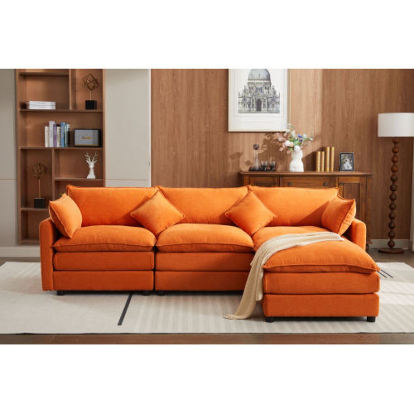 Modular Sectional Sofa, 3-Seater Sofa with Ottoman, Modern L-Shaped Sofa for Living Room Bedroom Apartment