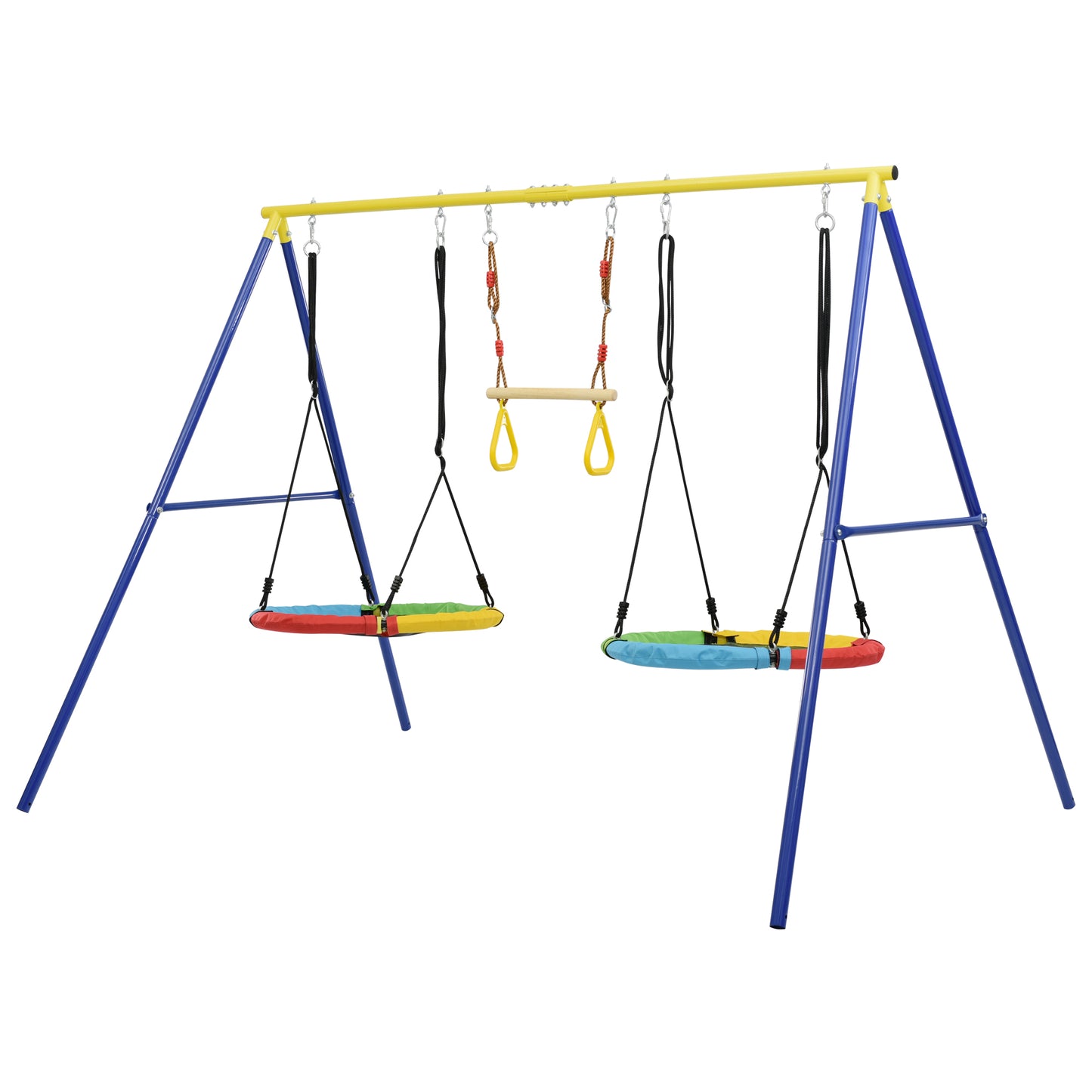 4 in 1 Outdoor Toddler Saucer Swing Set for Backyard, Playground Tree Swing Sets with Steel Frames, Safe Waterproof Round Swing for Backyard Playground Park, Rainbow Color