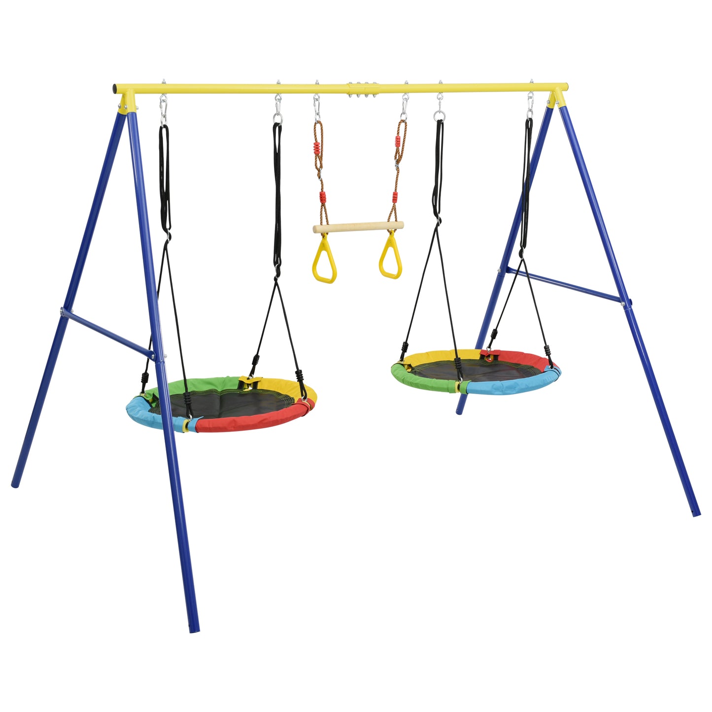 4 in 1 Outdoor Toddler Saucer Swing Set for Backyard, Playground Tree Swing Sets with Steel Frames, Safe Waterproof Round Swing for Backyard Playground Park, Rainbow Color