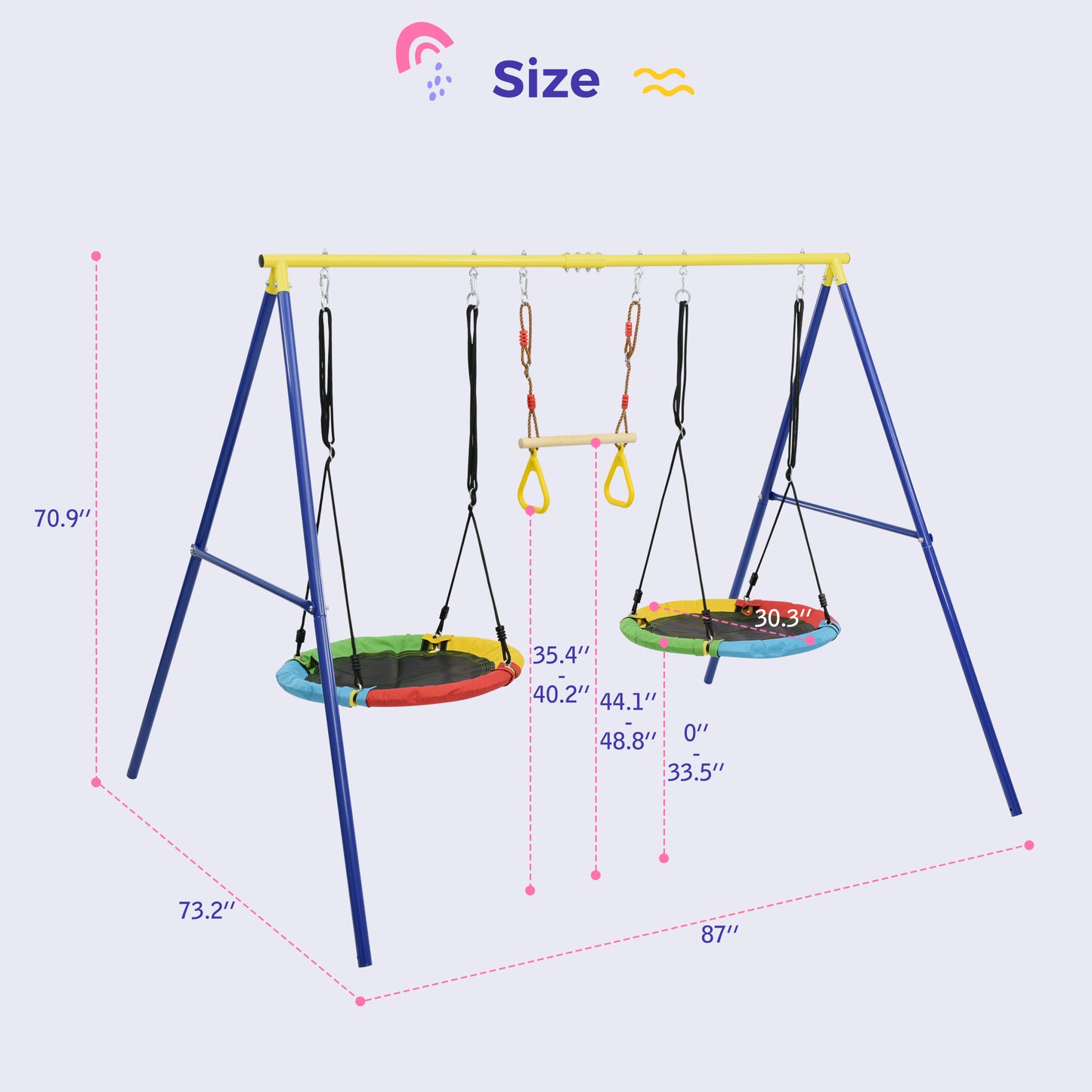 4 in 1 Outdoor Toddler Saucer Swing Set for Backyard, Playground Tree Swing Sets with Steel Frames, Safe Waterproof Round Swing for Backyard Playground Park, Rainbow Color