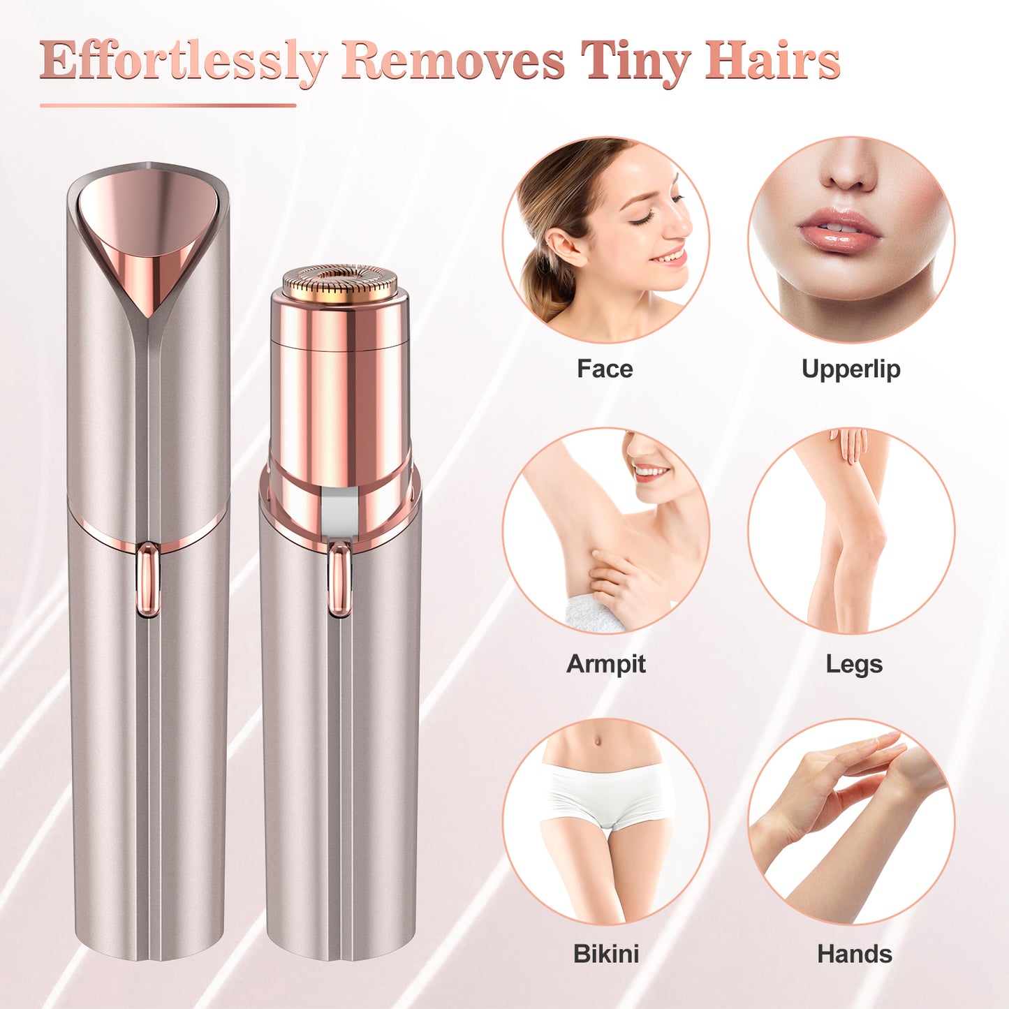 Facial Hair Removal for Women: Electric Painless Facial Hair Remover for Face,Lip,Chin,Peach Fuzz,Mustache Lipstick-Sized USB Rechargeable,champagne