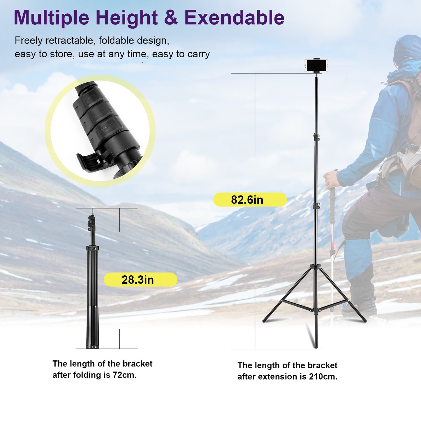 Newest 83" Phone Tripod, Adhino tripod for iPhone and selfie Stick Tripod, Upgraded iPhone Tripod Stand and travel Tripod, Solidest Cell Phone Tripod Compatible with iPhone 14/15/12/Android