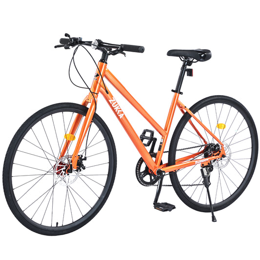 ADHINO Road Bike, 7 Speed Shimano Driven Flat Bar 700C Dual Disc Brake Hybrid Bike for Unisex Adult Women Men Senior Junior, Orange