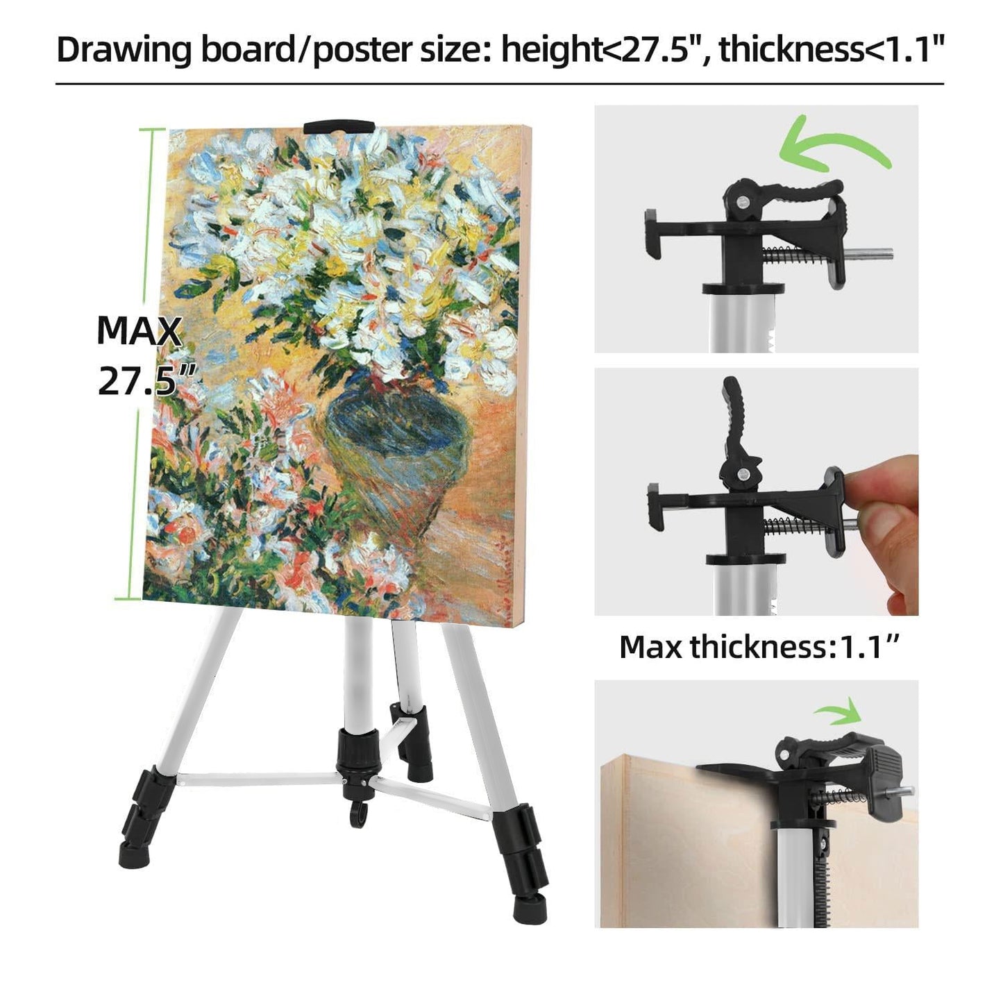 61"-20"Artist Easel Stand, Thick Aviation Aluminum Tripod Display Easel with Portable Bag for Floor/Table-Top Drawing and Displaying, Painting Easel for kids Adult, Spirit Level, Silver