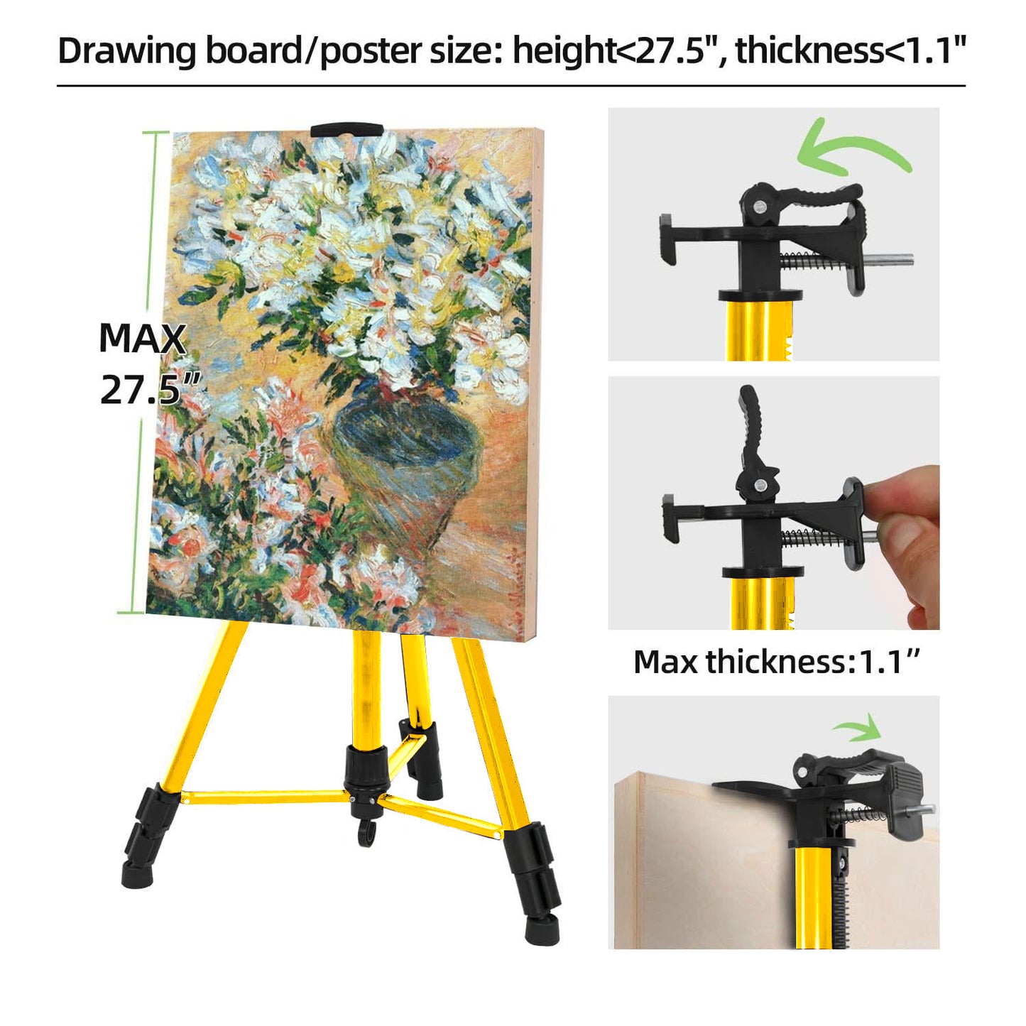 61"-20"Artist Easel Stand, Thick Aviation Aluminum Tripod Display Easel with Portable Bag for Floor/Table-Top Drawing and Displaying, Painting Easel for kids Adult, Spirit Level, Champagne