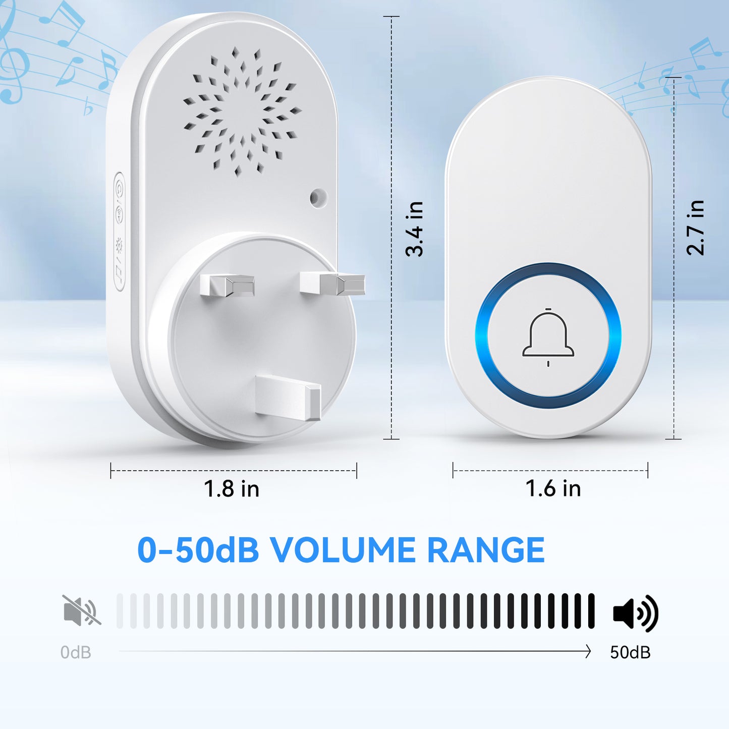 YOOVEE Wireless Doorbell, 2 Plug in Door Bells 1 Push , No Battery Required Push Button Plug Through Cordless Door Chime at 1300ft Range with 60 Chimes, 5-Level Volume & LED Light