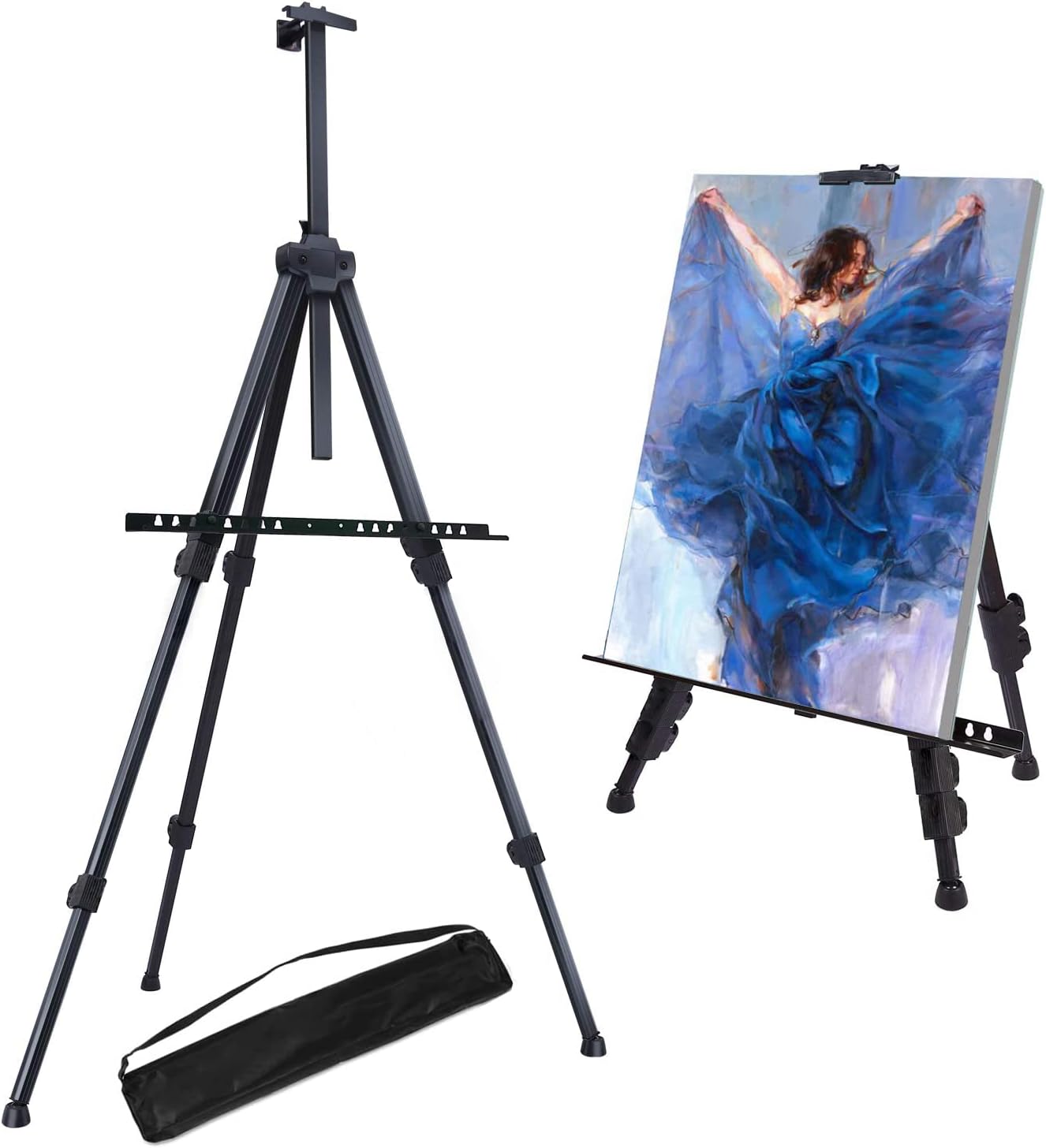 63"-30" Reinforced Artist Easel Stand, Extra Thick Aluminum Metal Tripod Display Easel Adjustable Height with Portable Bag for Floor/Table-Top Drawing and Displaying, Painting Easel for kids Adult