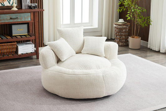 Bean Bag Chairs for Adults with Filler, 41" Memory Foam Bean Bag Sofa Chair with Three Pillows and Ultra Soft Chenille Cover, Round Comfy Reading Chairs for Bedroom Living Room, White