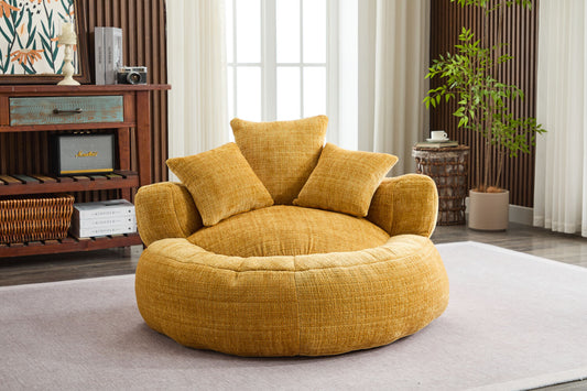 Bean Bag Chairs for Adults with Filler, 41" Memory Foam Bean Bag Sofa Chair with Three Pillows and Ultra Soft Chenille Cover, Round Comfy Reading Chairs for Bedroom Living Room, Yellow