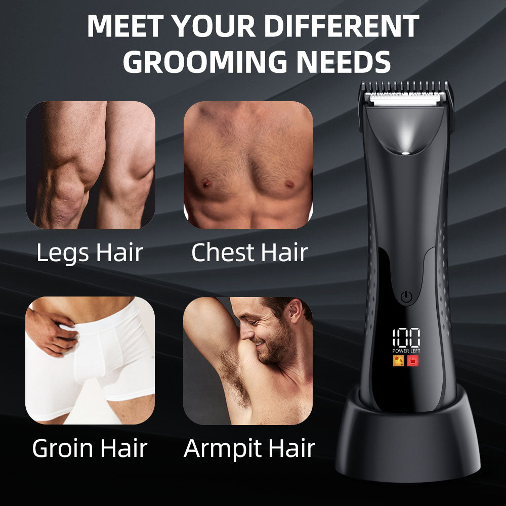 Body Hair Trimmer for Men Women, Professional Brand yoovee Electric Groin Bikini Ball Shaver Razor, Fully Waterproof Ceramic Blade Pubic Hair Trimmer Clipper Body Groomer Kit, Blue