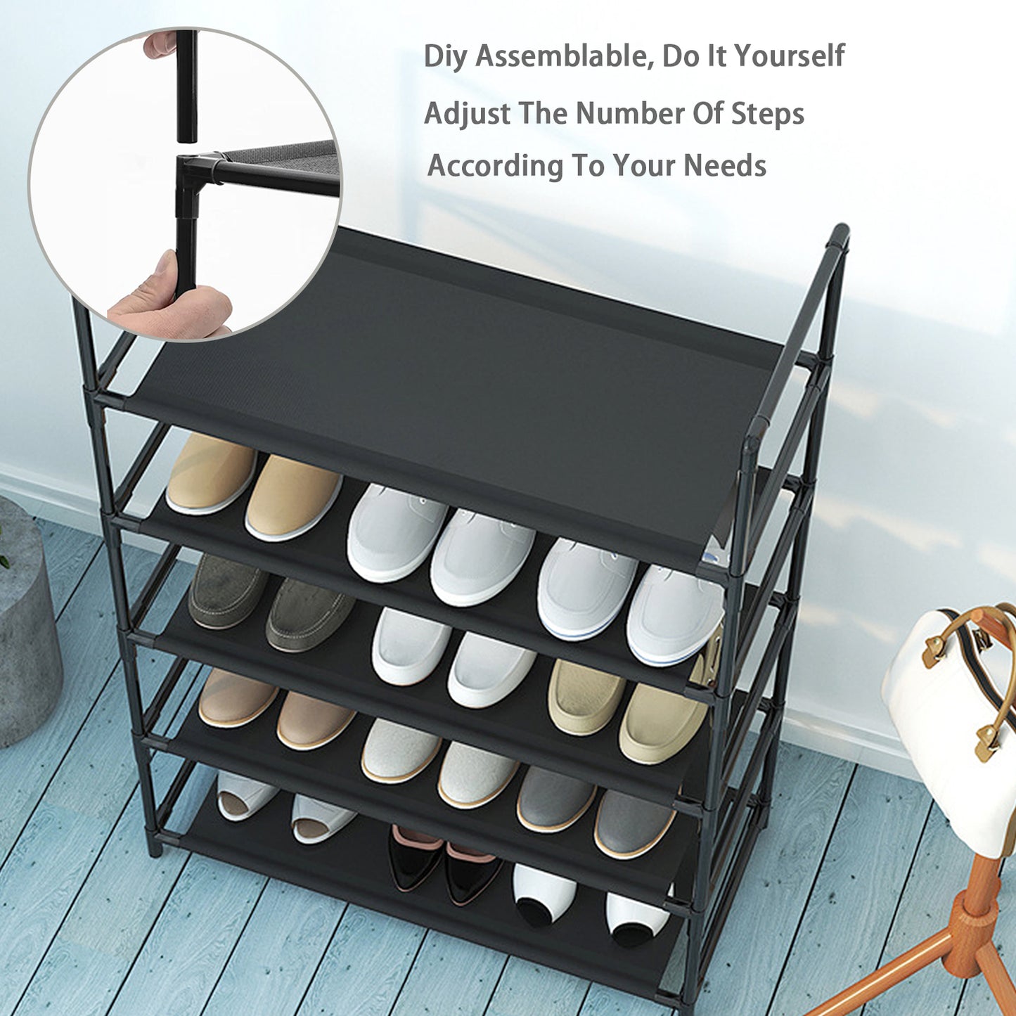 Adhino Shoe Rack, 6-Tier Tall Shoe Organizer For Closet, Entryway, Sturdy Shoe Shelf w/Large Capacity For Up To 18-20 Pairs, Narrow Shoe Rack w/Easy Assembly Fits Boots, Heels, Black