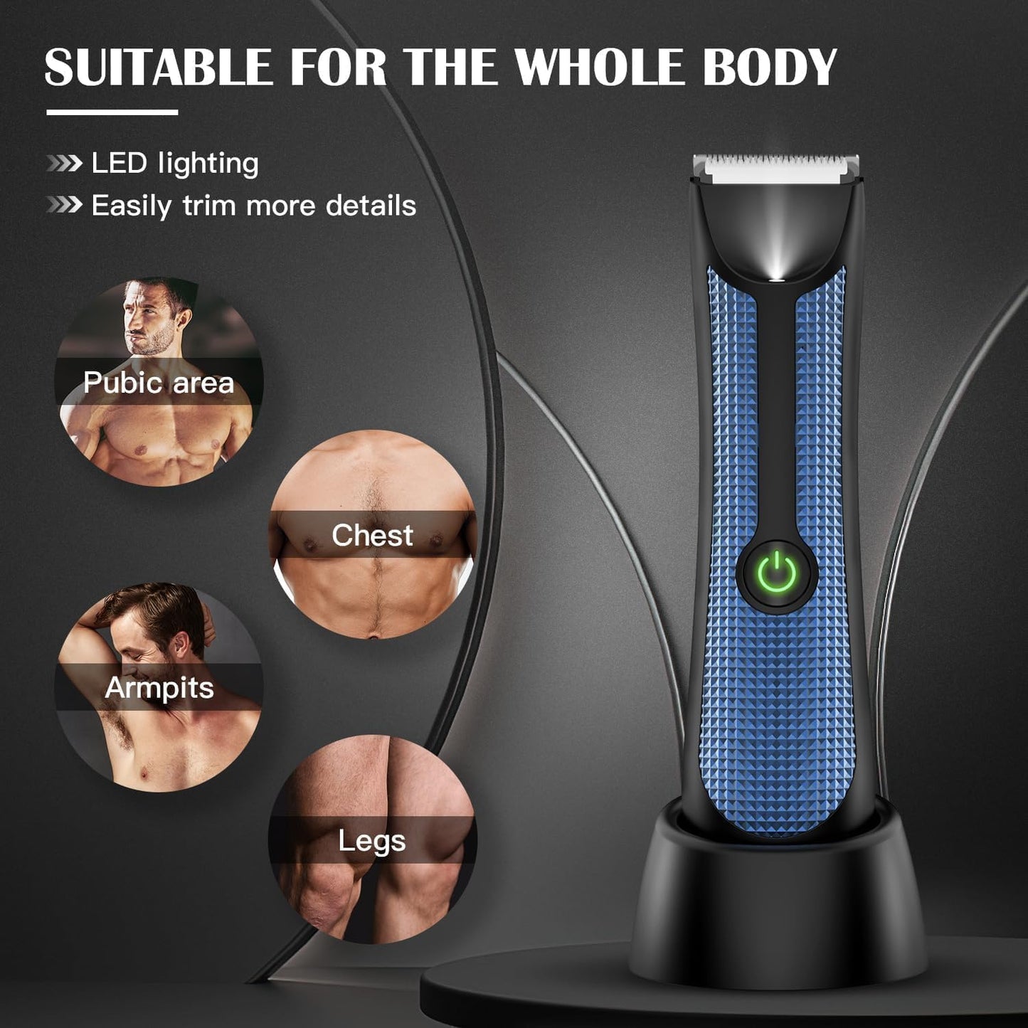 Body Hair Trimmer for Men Women, Professional Brand yoovee Electric Groin Bikini Ball Shaver Razor, Fully Waterproof Ceramic Blade Pubic Hair Trimmer Clipper Body Groomer Kit, Blue