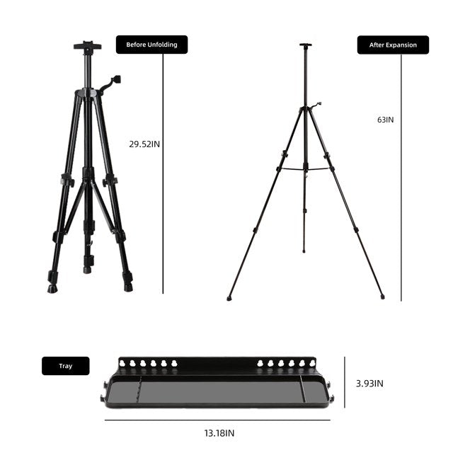 63"-30" Reinforced Artist Easel Stand, Extra Thick Aluminum Metal Tripod Display Easel Adjustable Height with Portable Bag for Floor/Table-Top Drawing and Displaying, Painting Easel for kids Adult