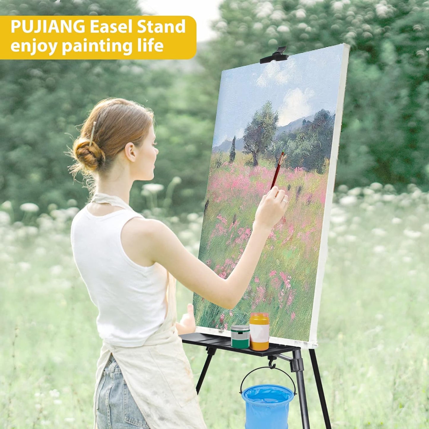 61"-20"Artist Easel Stand, Thick Aviation Aluminum Tripod Display Easel with Portable Bag for Floor/Table-Top Drawing and Displaying, Painting Easel for kids Adult, Spirit Level, Black