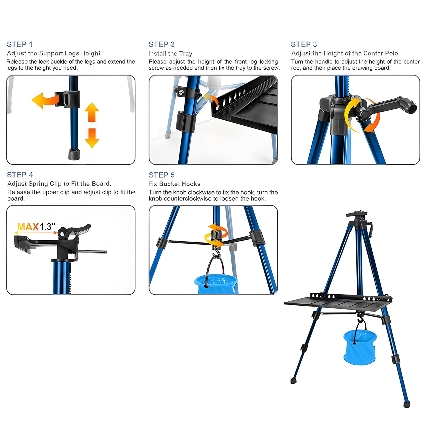 Artist Easel Stand, ADHINO Aluminum Metal Adjustable Easel for Painting Canvases Height from 63 to 30 Inch, Carry Bag for Table-Top/Floor Drawing and Displaying, Blue