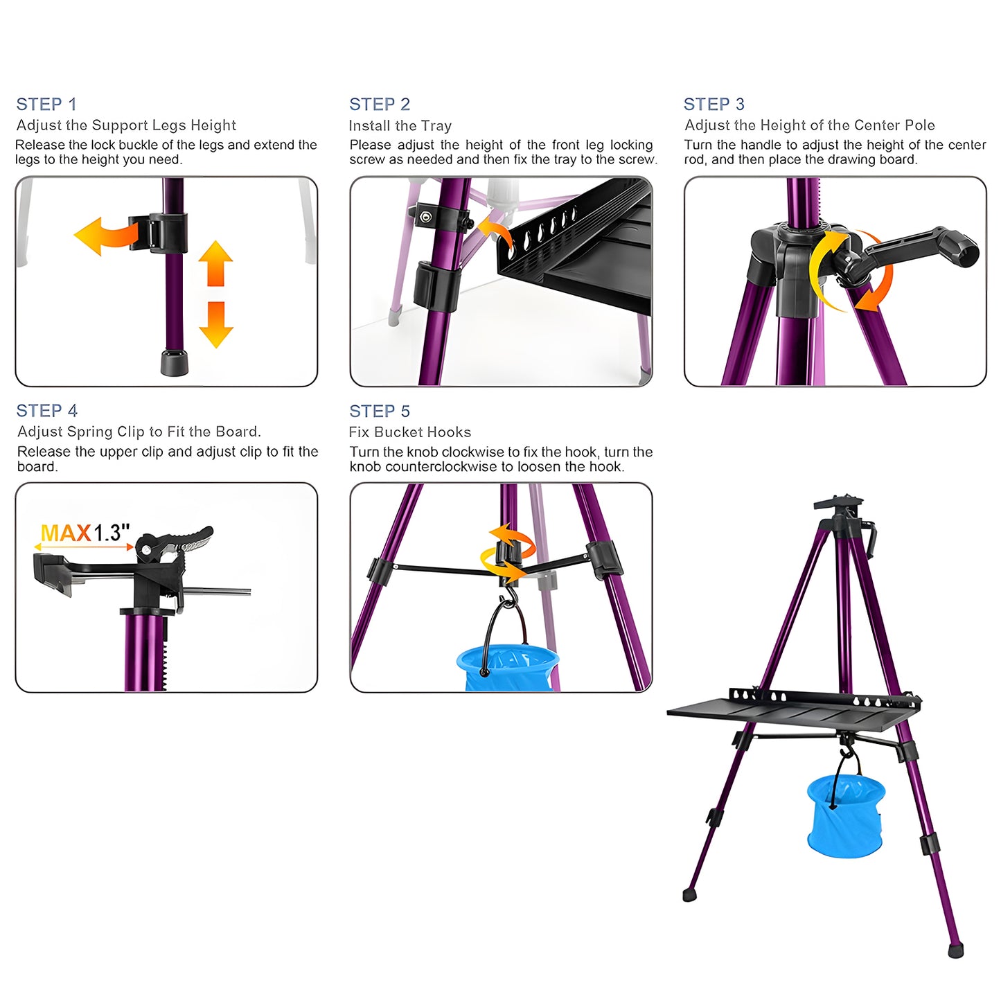 Artist Easel Stand, ADHINO Aluminum Metal Adjustable Easel for Painting Canvases Height from 63 to 30 Inch, Carry Bag for Table-Top/Floor Drawing and Displaying, Purple