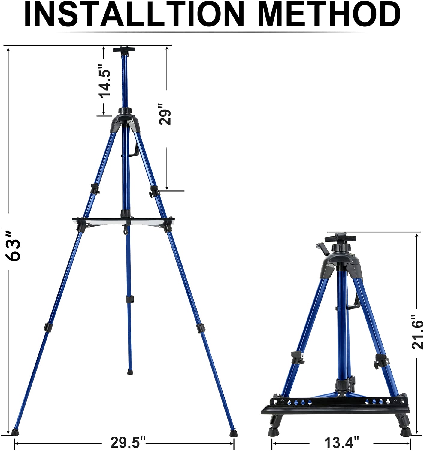 Artist Easel Stand, ADHINO Aluminum Metal Adjustable Easel for Painting Canvases Height from 63 to 30 Inch, Carry Bag for Table-Top/Floor Drawing and Displaying, Blue