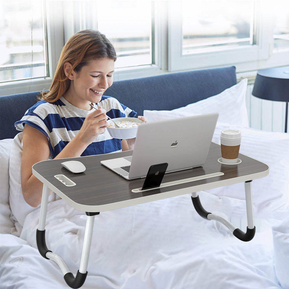 Folding Lap Desk, 23.6 Inch Portable Wood Black Laptop Bed Desk Lap Desk with Cup Holder, for Working Reading Writing, Eating, Watching Movies for Bed Sofa Couch Floor