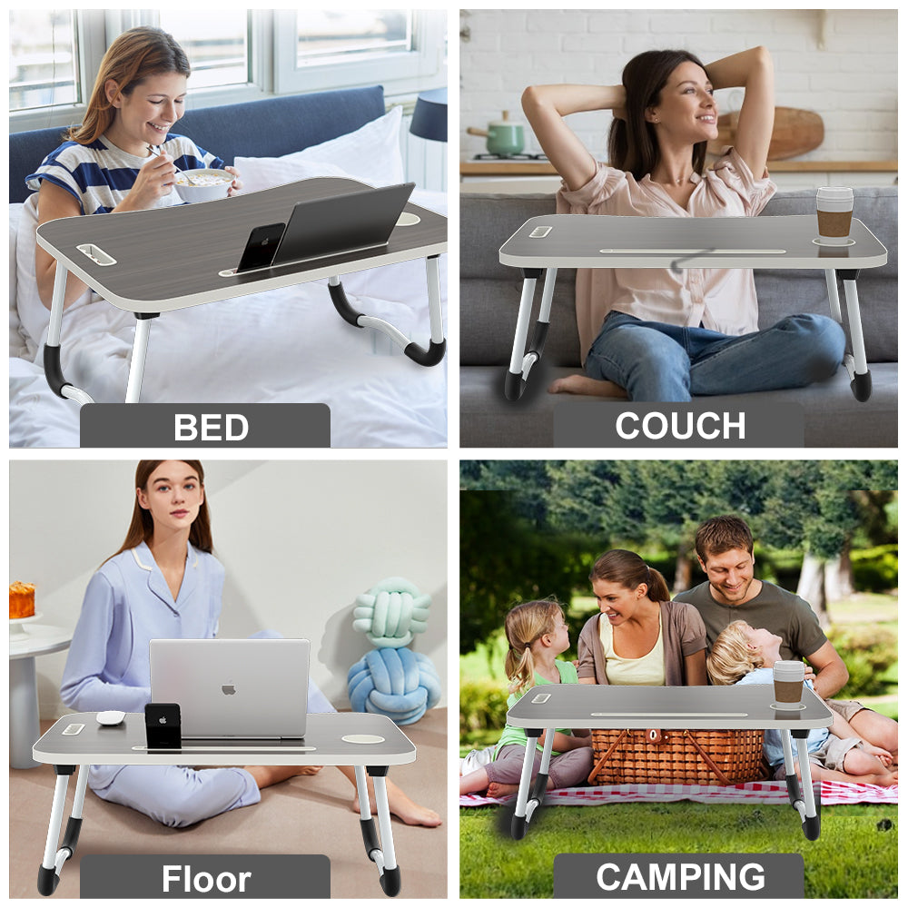 Folding Lap Desk, 23.6 Inch Portable Wood Black Laptop Bed Desk Lap Desk with Cup Holder, for Working Reading Writing, Eating, Watching Movies for Bed Sofa Couch Floor