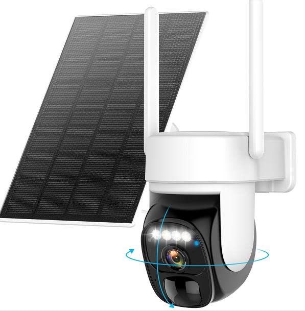 yoovee 2K Solar Security Camera with Spotlight, 360° View Wireless Outdoor Camera, Waterproof PIR Detection, Rechargeable Battery Powered Home Surveillance Camera with Color Night Vision 2-Way Audio