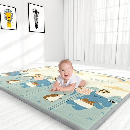 Foldable Baby Play Mat for Crawling, MIIRR Extra Large Play Mat for Baby, Waterproof Non Toxic Anti-Slip Reversible Foam Playmat for Baby Toddlers Kids, 79" x 71" x 0.4"