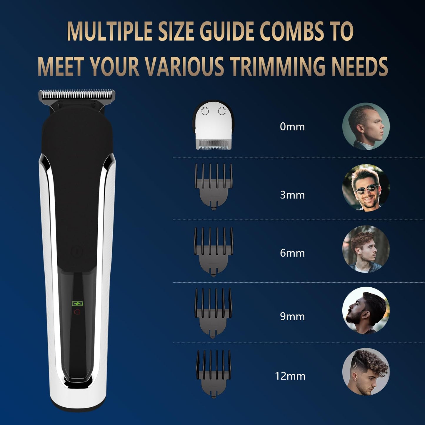 Beard Trimmer Men, Hair Clippers Men, All-in-One Men's Grooming Kit with Nose and Ear Trimmer, Detail Trimmer, IPX6 Waterproof Professional Cordless Hair Clipper with 4 Limit Combs