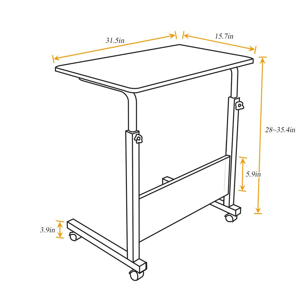 Couch Side Table Rolling Bed Table Snack Table, Height Adjustable Portable Laptop Computer Stand Desks Breakfast Tray Table with Wheels for Living Room Bedroom, Wood, 23.62"L x15.7"W x(27.55-35.43)"H