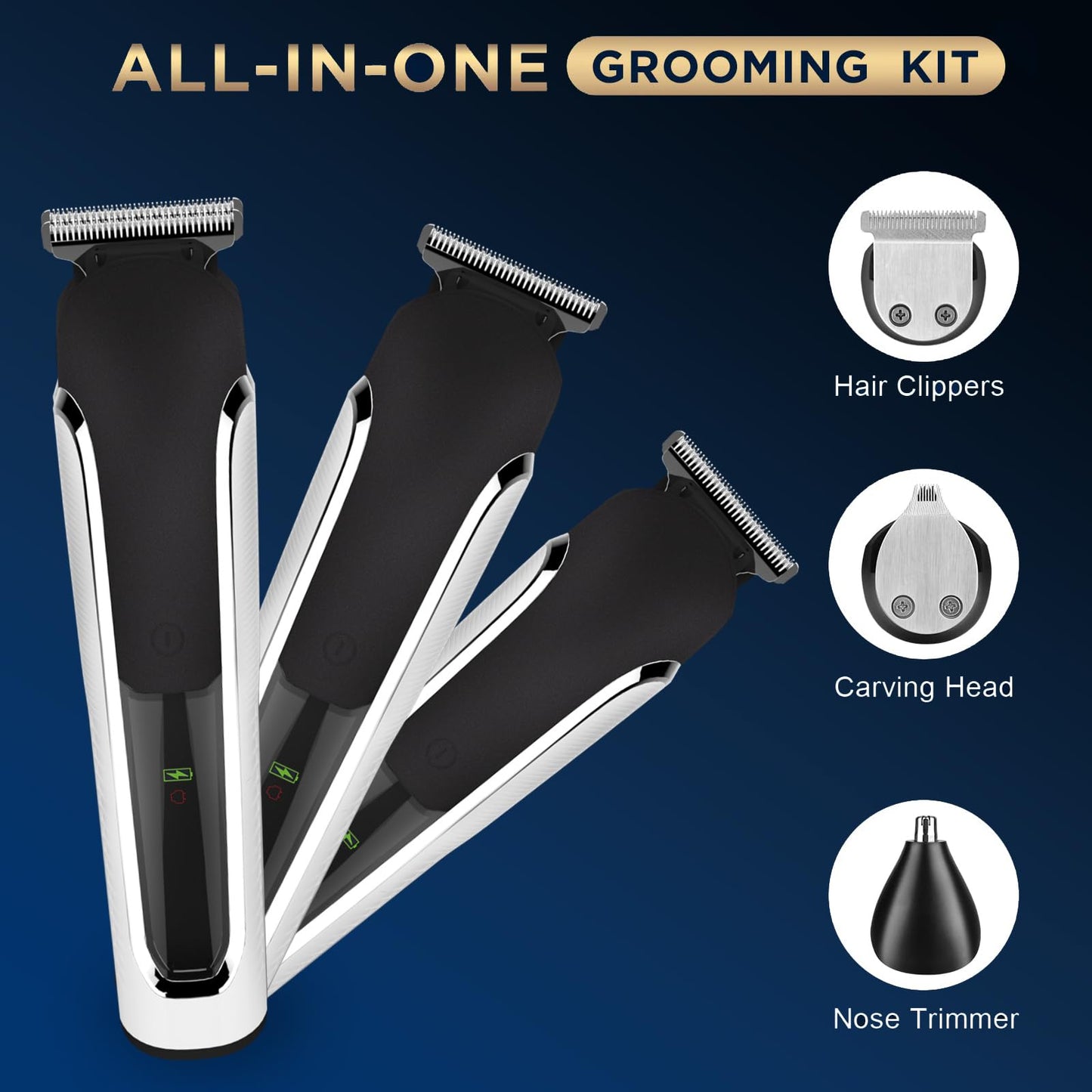 Beard Trimmer Men, Hair Clippers Men, All-in-One Men's Grooming Kit with Nose and Ear Trimmer, Detail Trimmer, IPX6 Waterproof Professional Cordless Hair Clipper with 4 Limit Combs